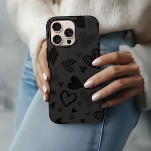 iPhone15 / black 【dress HEART 】 Black Minimalist Multi-Shape Heart iPhone 15 14 Tough Case