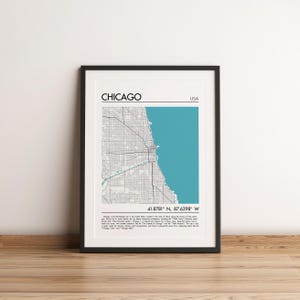 Póster de la ciudad de CHICAGO Póster de la ciudad de EE. UU. Descarga digital Mapa personalizado Impresión Mapa de la ciudad