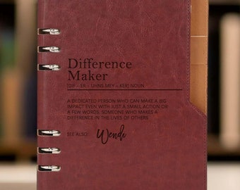 Custom Name Difference Maker Diary, Personalized Leadership Meeting Book, Engraved Leather Notebook, Mentor Teacher Colleague Thank You Gift