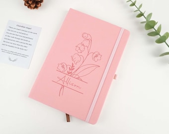 Personalized Leather Diary, Custom Diary, Birthday Flower Notebook, Engraved Leather Diary, Custom Diary, Birthday Gift, Teacher Gift