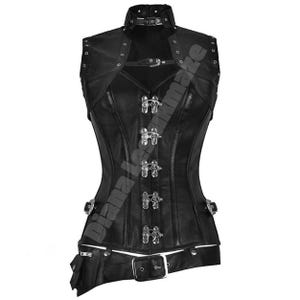 Real Leather Steampunk Corset For Women - Gothic Overbust Steel Boned Corset w/ Shoulder Neck Cover- Waist Trainer - Medieval Style Corset