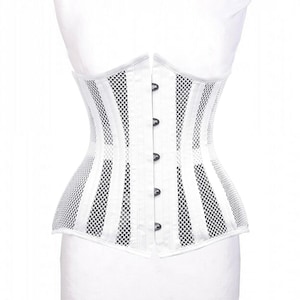 Women White Mesh Underbust Corset | Cotton Mesh Gothic Corset - Heavy Duty Steel Boned Ladies Waist Trainer Plus Size Underbust Cincher