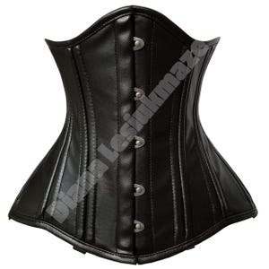 Women&#39;s Underbust Black Corset - Real Leather/Cotton Gothic Corset - Heavy Duty Steel Boned Waist Trainer - Handmade Plus Size Corset