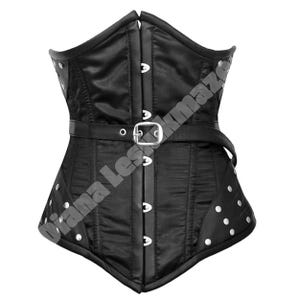 Gothic Underbust Belted Corset, Women Silk Satin Heavy Duty Steel Boned Under Bust Corset, Plus Size Ladies Leather Corset
