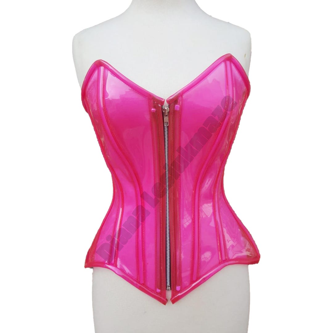 Pink Transparent Corset - Women Overbust See Through WET