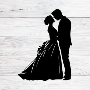 Novios en formato SVG, silueta de pareja de novios, adorno para tarta de boda, álbumes de fotos de boda, invitaciones de boda, tarjetas, SVG, PNG, JPG