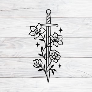 Floral Sword Svg, Fantasy Sword Svg, Magic Svg, Mystical Svg, Fantasy Book, Flowers Svg, Sword Clipart, Cricut Svg, Svg, Png, Jpg