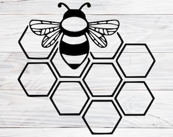 Honeycomb Bee Svg, Honeybee Silhouette, Honeybee Svg, Bee Keeper Design, Svg File for Cricut, SVG, PNG, JPG