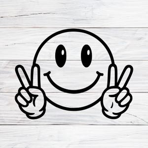 Cara sonriente SVG, cara feliz SVG, cara feliz PNG, cara feliz Clipart, signo de la paz SVG, archivos SVG para Cricut, SVG, PNG, JPG