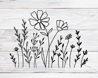 Wildflower Meadow SVG PNG JPG, Boho Floral Line Art, Minimalist Flower Vector, Botanical Outline Clipart, Cricut Cut File Printable Wall Art