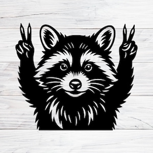 Mapache Paz Svg, Camiseta Divertida de Mapache, Mapache Lindo en Blanco y Negro, Archivo Svg para Cricut, Svg, Png, Jpg