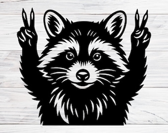 Mapache Paz Svg, Camiseta Divertida de Mapache, Mapache Lindo en Blanco y Negro, Archivo Svg para Cricut, Svg, Png, Jpg