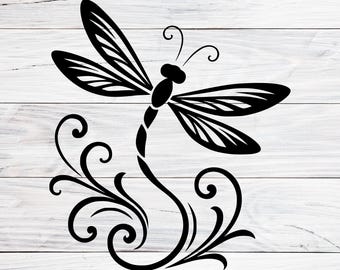 Whismical Libelle Svg, schwarz und weiß, svg Datei für Cricut, Silhoutte Clipart, Libellen Tattoo, svg, Png, Jpg, digitaler Download