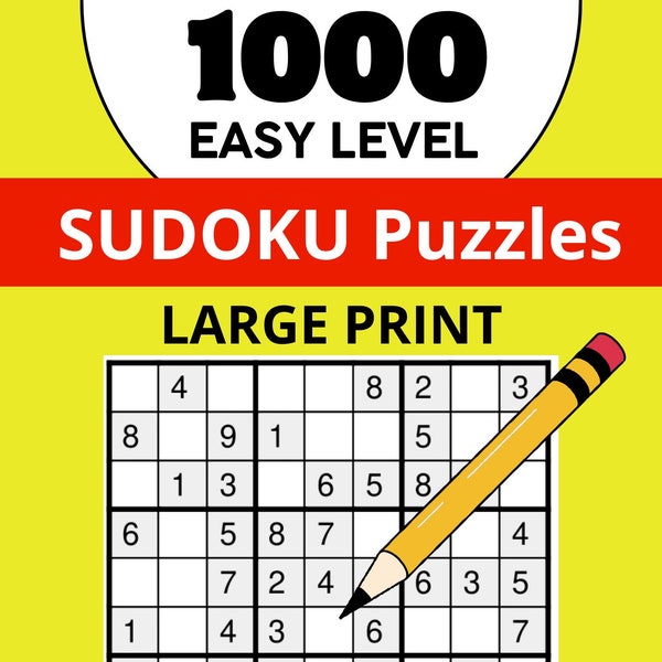 1000+ Easy Sudoku Puzzles Large Print for Seniors, adults, and kids. Printable pages. PDF Logic Puzzle Crosswords