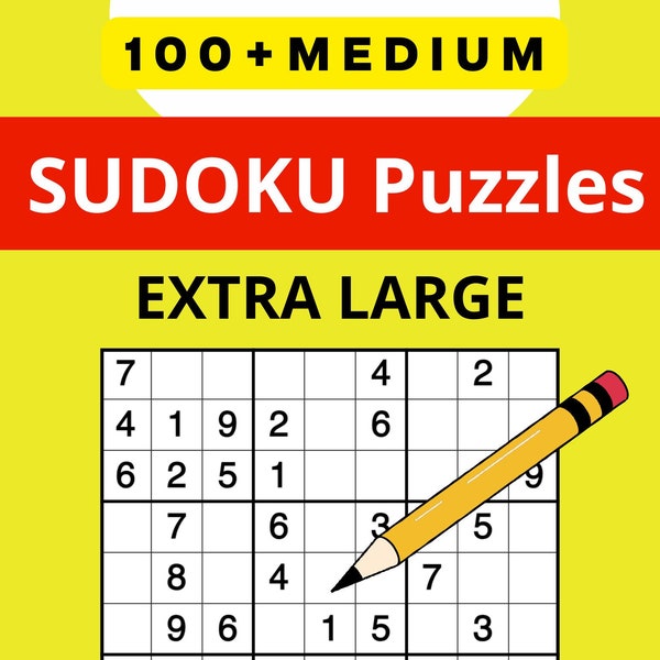 100 Medium Sudoku Puzzles Large Print for Seniors, adults, and kids. Printable pages.