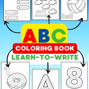 Disegni da colorare ABC: alfabeto a colori, lettere e numeri per ragazzi e ragazze / Stampa di libri da colorare per bambini piccoli e in età prescolare immagine 1