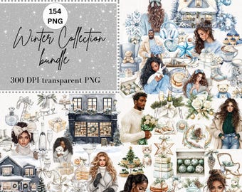 Watercolor Winter Clipart Bundle: Cozy Christmas PNGs (Digital Download)