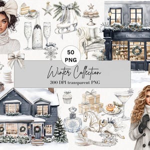 Winter Clipart Set  Watercolor Coziness Digital Planner Stickers  Bundle Clipart