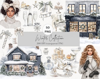 Winter Clipart Set  Watercolor Coziness Digital Planner Stickers  Bundle Clipart