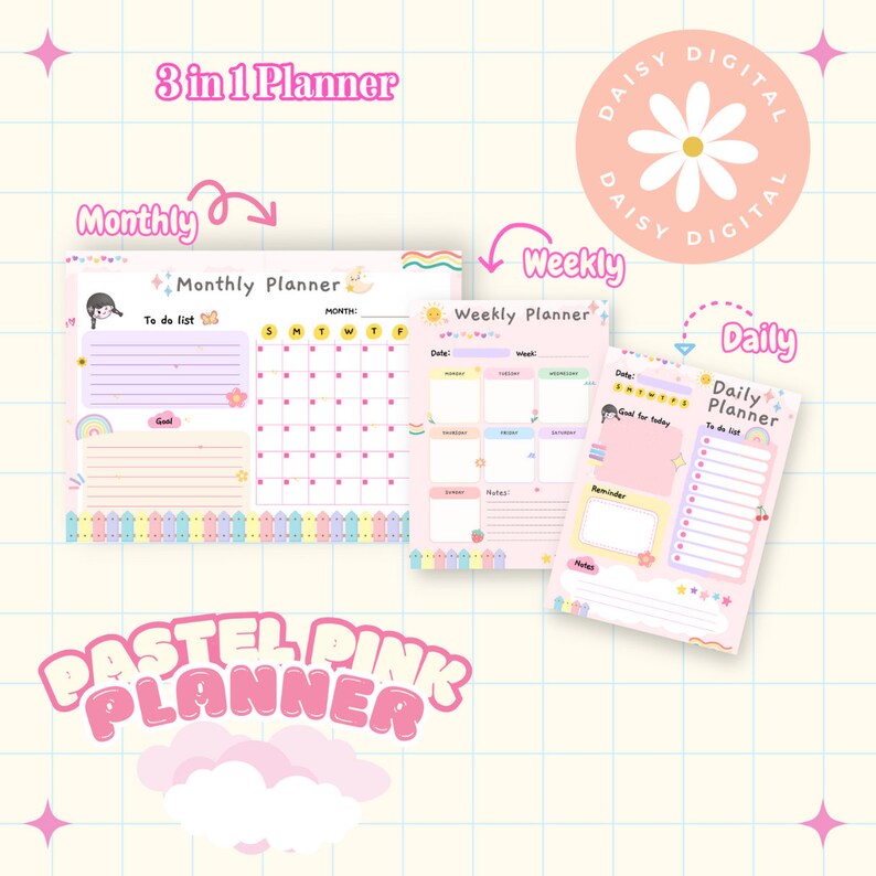 12 Cute Canva Template Planner Monthly Weekly and Daily Planner Canva
