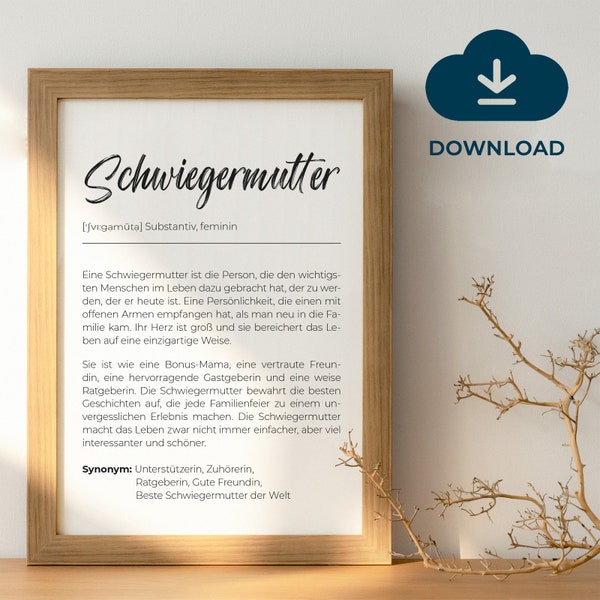 Bedeutungsposter Schwiegermutter Definition | Geschenk Schwiegermutter Geburtstag Weihnachten Schwiegermama Schwiegereltern Dankeschön