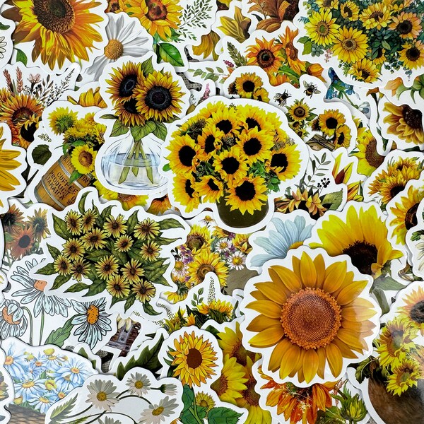 Pack of 50 Sunflower Stickers - Sunflower Themed Stickers - Vinyl Stickers