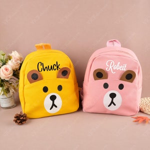 Sac à dos en toile Teddy Bear, sacs à dos avec nom pour tout-petits, sac à dos pour enfants avec nom personnalisé, sac d'école pour tout-petits, cadeau de rentrée scolaire