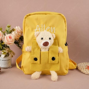 Sac à dos personnalisé pour tout-petit, sac d'école monogrammé, sac à dos ours en peluche, sac à dos de crèche pour fille, premier sac d'école, cadeau pour enfants