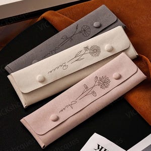 Personalized Jewelry Package, Necklace Pouch Long Style, Travel Jewelry Case, Monogrammed Jewelry Roll, Soft Leather, Bridal Party Gift