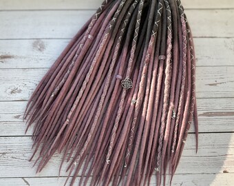 Ash Pink Ombre Wool Dreadlock Extensions Handmade DE SE Rose Dreads for Burning Man Festival Hair Extensions Decorated Faux Locs