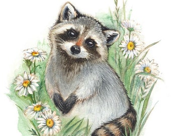 Cute Raccoon Print, Raccoon Watercolor Art Print, Raccoon Painting Watercolor, Raccoon Original Artwork