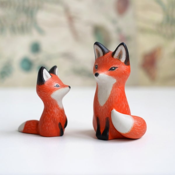Red Fox Figurine, Clay Fox Figurine Desk, Fox Family, Fox Sculpture, Fox Figure, Handmade Fox