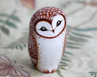 Barn owl figurine, polymer clay owl gift figurine, miniature animals, barn owl sculpture