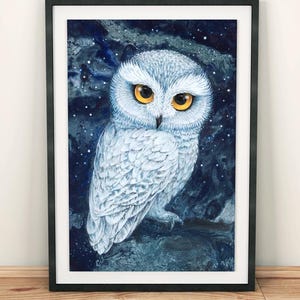 Snowy Owl Art Print, White Owl Painting, snowy owl decor, vintage owl print, snowy owl wall art, snow owl, owl lovers, owl drawing,