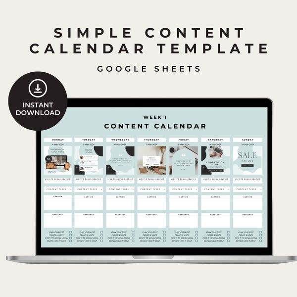 Content Calendar Template, Social Media Content Calendar, Simple Editable Calendar, Smart Weekly Calendar, Social Media Content Creator