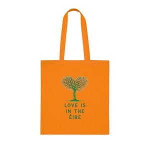 Love Is In The Éire 100% bawełniana torba typu tote z motywem Irlandii, serce w kształcie drzewa, grafika, irlandzki romans, Emerald Isle, zabawna gra słów