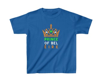 T-shirt enfant en coton épais avec drapeau Prince de Bel-Éire, charmante couronne de trèfle, chemise irlandaise pour garçon, T-shirt au design funky inspiré du prince de Bel Air