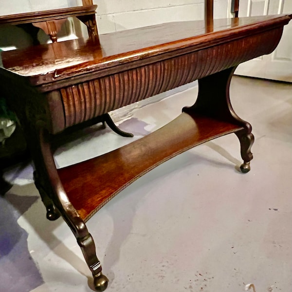 1890s Ornate Carved Tiger Oak Library Table