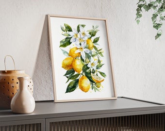 Citron et dessin floral aquarelle, fond blanc