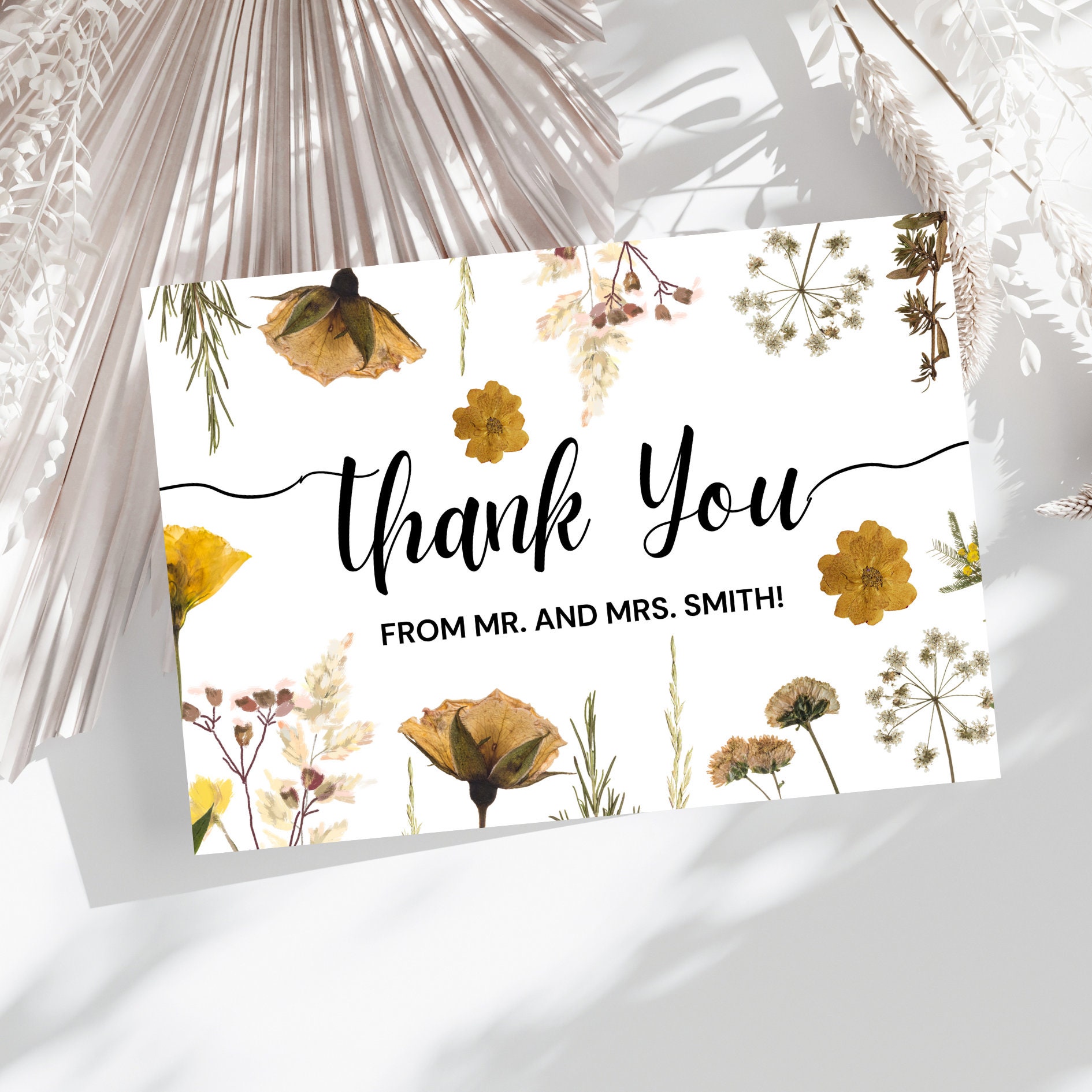 Wildflower Thank You Card Template Editable and Printable, Instant ...