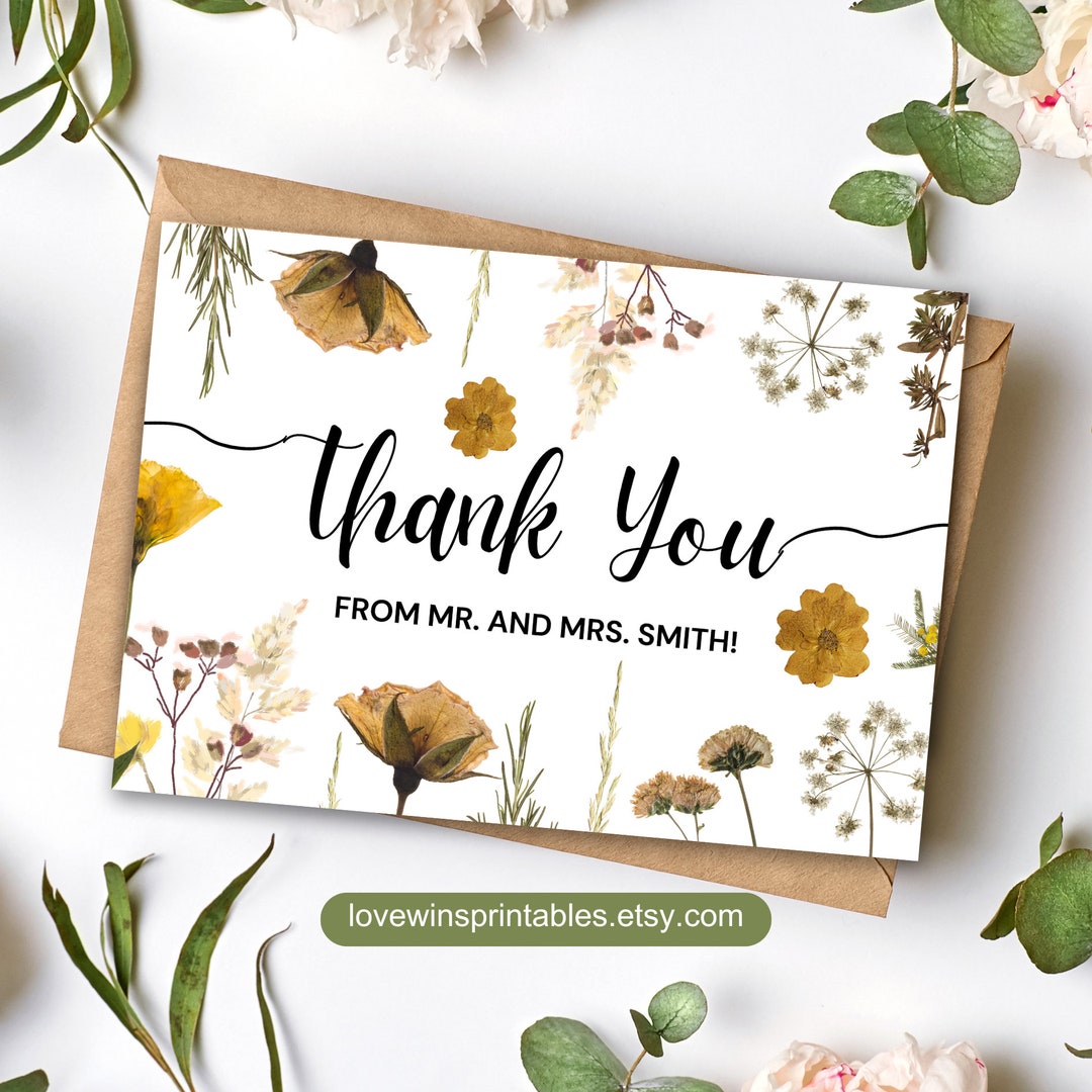 Editable Wildflower Thank You Card Template, Thank You Card, Thank You ...