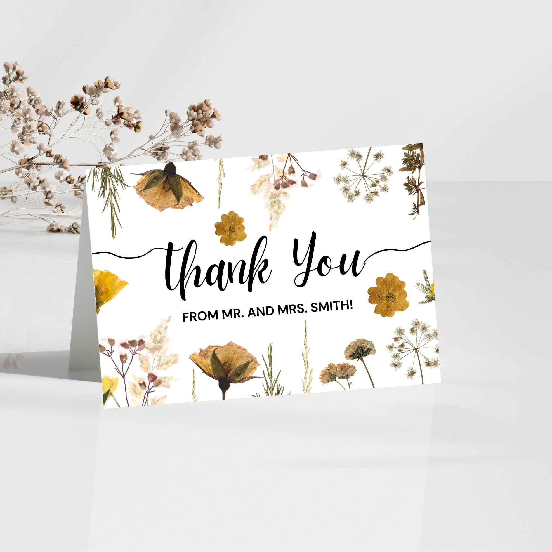 Wildflower Thank You Card Template Editable and Printable, Instant ...