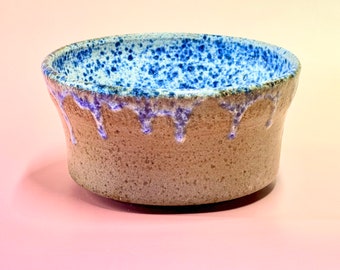 Blue Splatter Deep Trinket Bowl made from Klamath Yellow Clay Body