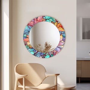 Round Mirror Wall Decor, Mirror Decor for Bedroom, Tempered Glass Mirror Decor for Living Room, Mirror for Bathroom - Colorful Theme