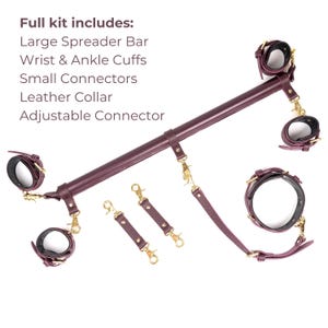 Leather Spreader Bar Restraint Kit | Cuffs & Collar Bondage Set