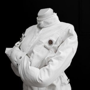 White Bondage Straitjacket with Segufix-Style Locks & Key | Heavy-Duty Canvas | Roleplay Restraint Costume | Adult Theater Gear