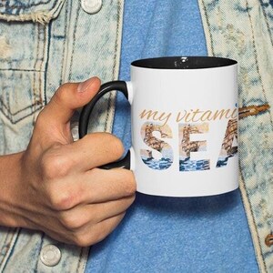 My Vitamin SEA Mug | Nautical Mosaic Ship Mug | Ocean Lover Gift | Sea Inspired Ceramic Coffee Cup | Cruise Gift for Him & Her | Coastal Mug