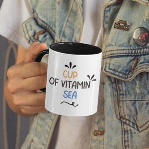 Cup of Vitamin SEA Nautical Mug | Mosaic Sailboat Coffee Cup | Sea Lovers Gift | Ocean Themed Ceramic Mug for Sailors Cruisers & Beach Lover