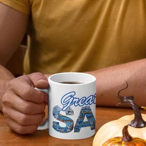 Blue Great Day for Sailing Mug | Sea Inspired Nautical Gift | Mosaic Sailboat Coffee Cup | Ocean Lover Mug Gift |Coastal Ceramic Mug Cruise