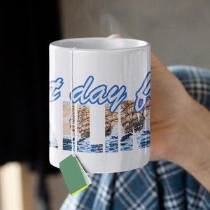 Great Day for Sailing Mug | Sea Inspired Nautical Gift | Mosaic Sailboat Coffee Cup | Ocean Lover Mug Gift | Coastal Ceramic Mug for Cruise